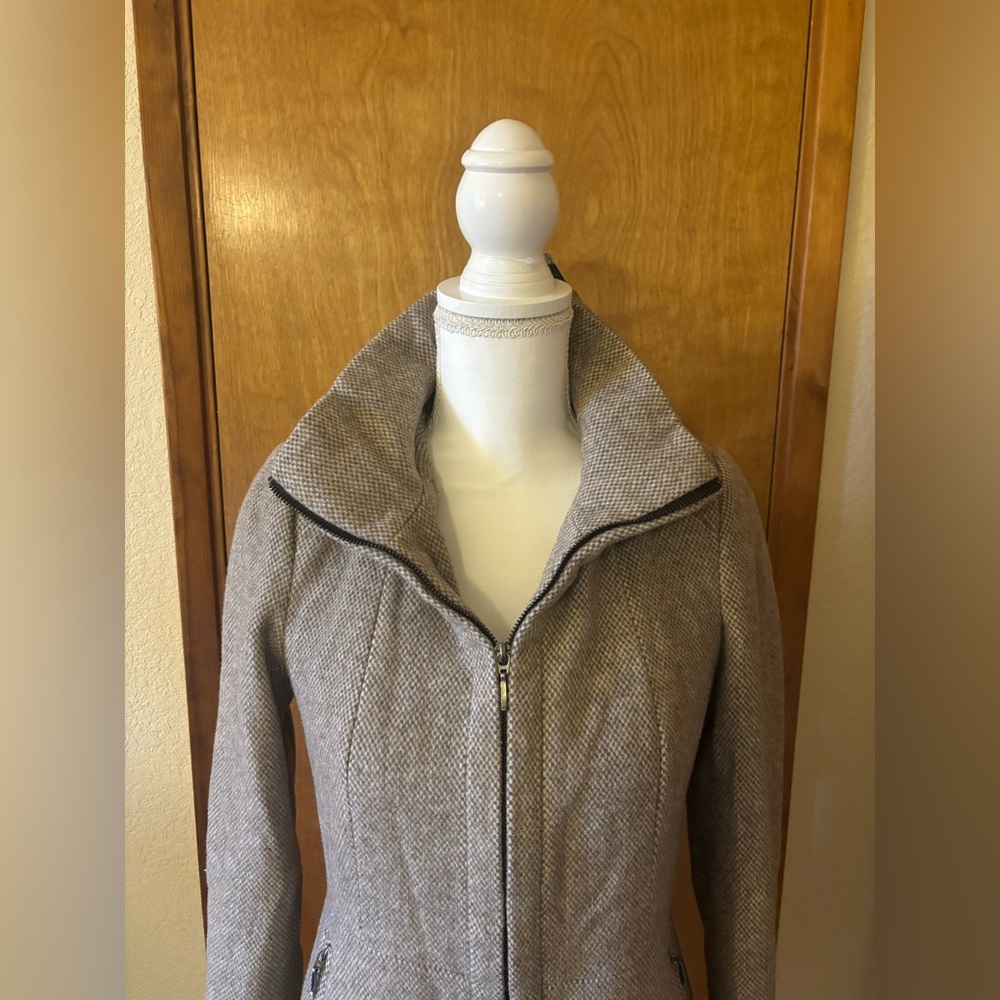 Zara Basic Beige Cowl Neck Long Pea Coay - Picture 7 of 8